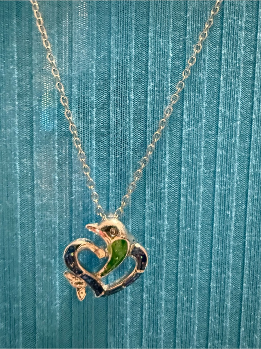 Silver-Tone Blue & Green Heart Dolphin Pendant Necklace - Women Jewelry